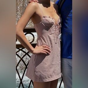 Urban Outfitters Gingham Tan Mini Dress